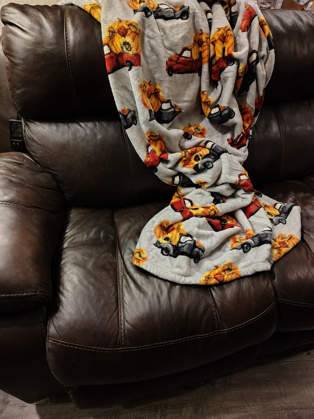Cozy Kids Pajama Blanket with Red And Black Truck & Sunflower Pumpkin 60